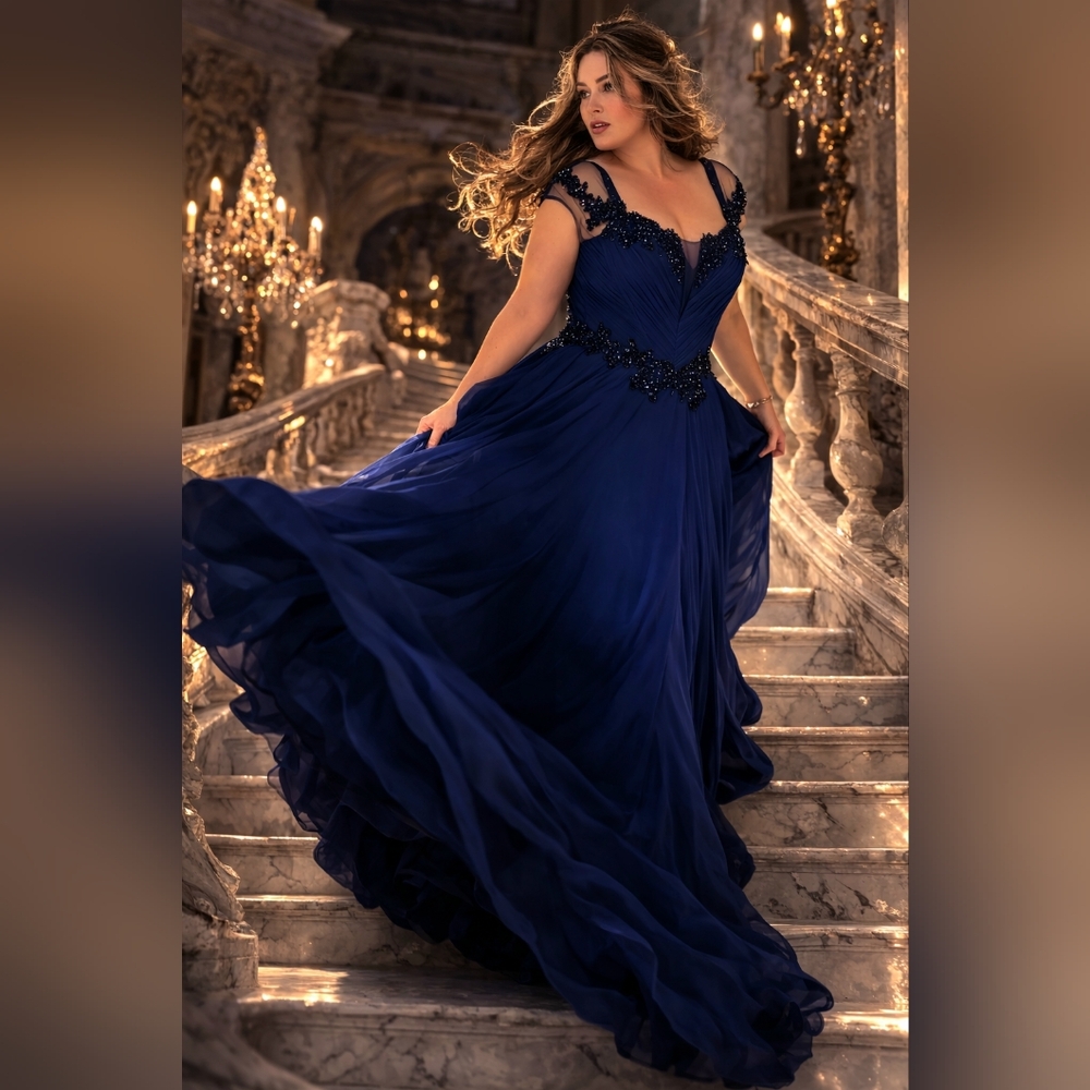 ✨ Romeo Gigli Evening Maxi Midnight Blue Dress